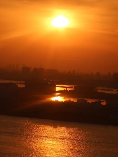 葛西-4　夕陽＊葛西臨海公園の真冬　大東京の空を染めて　☆通院帰りの安堵感