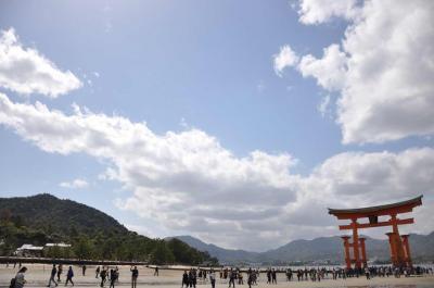 雨上がりの春の宮島で撮影の練習