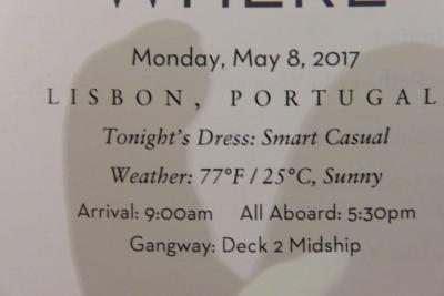 29  泊Konigsdam , ★19★Monday, May 8  2017	Lisbon, Portugal