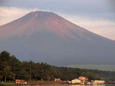 夏の山中湖　ペンショングリーンバスケットで温泉と食事を楽しむ　花の都公園散歩　夏に見る富士山は赤かった！