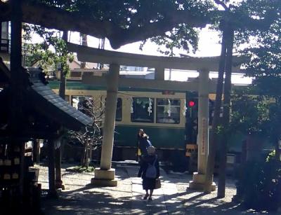  江ノ電に乗って鎌倉散歩（４）【終】御霊神社～鳥居のすぐ前の江ノ電は撮影名所