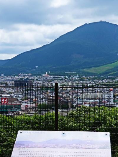 九州41　別府4/5　湯けむり展望台　鶴見岳・扇山に向かい　☆鉄輪温泉街を一望に