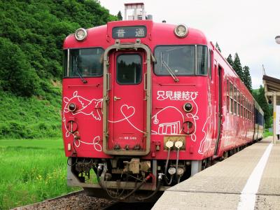 ［美味と絶景・３県３泊４日の旅（３日目－前編）］只見駅周辺の早朝散策と新緑・残雪の中を走る只見線