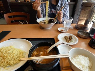 ラーメンの日のラーメン六文亭の昼食　三島市佐野体験農園 インゲン・キュウリ・ナス・ダイコン・トマトの収穫　　