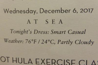 18泊Oosterdam 、★2★Wednesday, December 6 .2017	At Sea