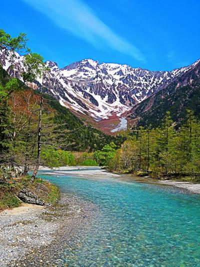 信州令和43　上高地ｈ　河童橋あたり　天/嶺/水-最高の景観　☆《上高地銀座》人影まばら