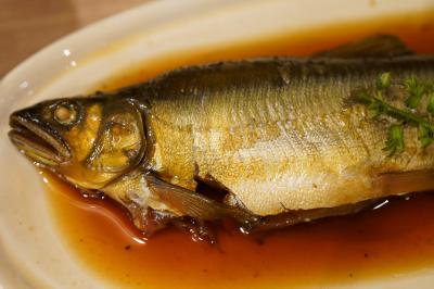 20190921-２ 豊洲 小田保さん、あゆ甘露煮、生ガキ、しらすオムレツ