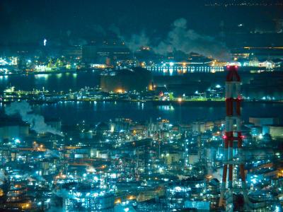 瀬戸大橋と水島工場夜景