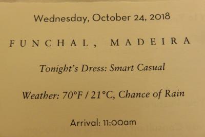 26泊 Prinsendam★10★Wed, Oct 24 Funchal, Madeira