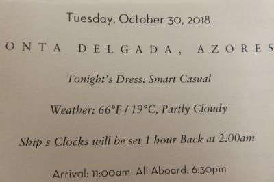 26泊 Prinsendam★14★Tue, Oct30 Ponta Delgada, Portugal 