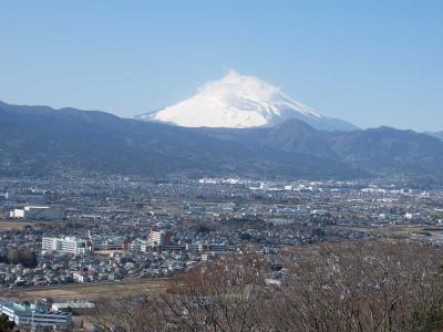 梅まつりの曽我梅林を散策し，山腹の見晴台まで登り，綺麗な富士を眺望した