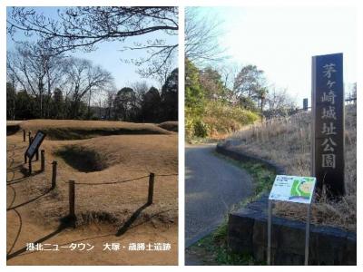 大倉山公園梅林，続いて港北ニュータウンの遺跡（大塚・歳勝土遺跡と茅ヶ崎城址）を長距離散策