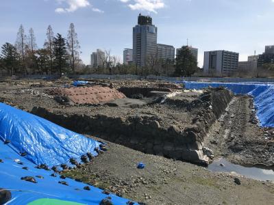 静岡県の城跡巡り：駿府城跡、天守台発掘調査中
