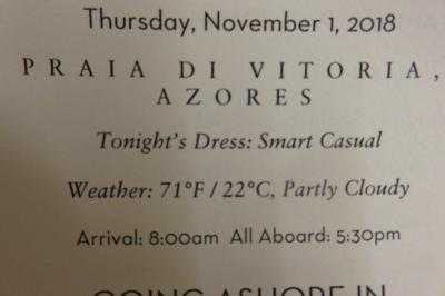 26泊 Prinsendam★16★Nov 1 Praia da Vitoria,  Portugal  