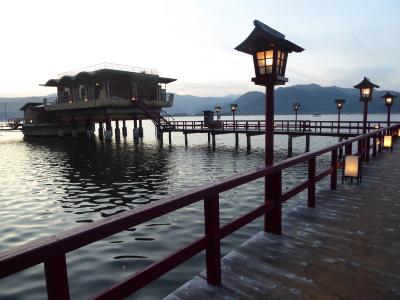 家族旅行2019秋4,はわい温泉”望湖楼”の湖上露天風呂