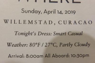 11泊Zuiderdam★3★Sunday, April 14 	Curacao 