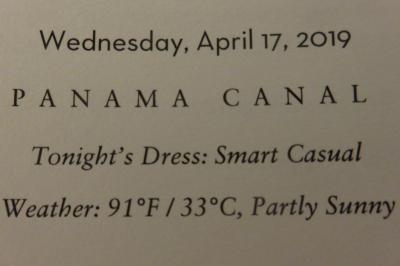 11泊Zuiderdam★5★Wednesday, April 17 	Panama Canal 