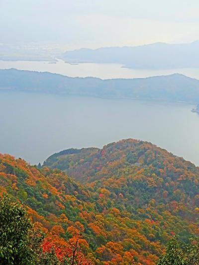 福井県-23　若狭b　山頂公園　紅葉越し-三方五湖　☆展望テラス・天空の庭・五木の園-一廻り