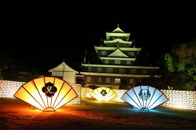 宇野港と夜の岡山城