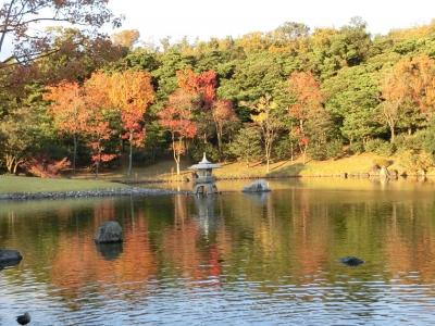 晴れたり、曇ったりの大阪万博記念公園・日本庭園で、今年二度目の紅葉見物を楽しむ。（2021）