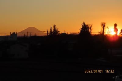 元旦の日没風景と夕焼け富士