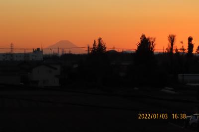 1月3日の日没風景と夕焼け富士