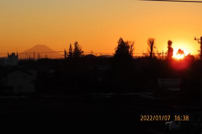 1月7日の日没風景と夕焼け富士