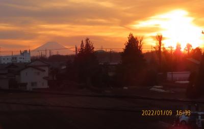 1月9日の日没風景と夕焼け富士