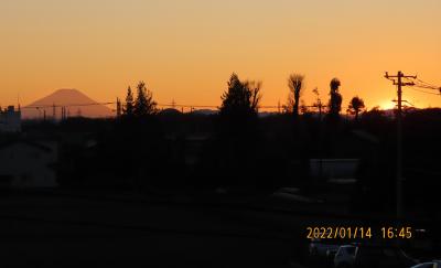 1月14日の日没風景と夕焼け富士
