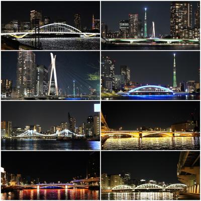 隅田川橋梁ライトアップ目当てに、マンボウ中なのに都県境越えて呑気に川辺をウロウロ。