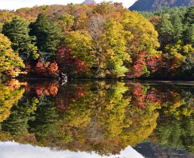 水鏡に映る紅葉絶景 南会津観音沼