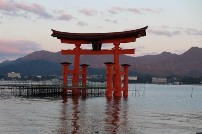 静まり返った早朝の厳島神社は別世界でした　弥山の紅葉　修復中の大鳥居の真下まで行ってみました　広島２泊３日ひとり旅③　2022.11