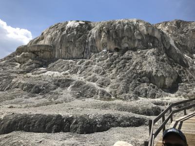 ワイオミング州 イエローストーン国立公園　ー　マウンド テラスはアッパー テラスとテラスマウンテンの境にあります。