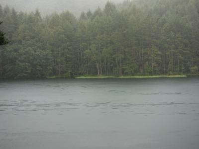 諏訪南から女神湖へ高原を抜けて。幻想的な御射鹿池。雨さえなければ、ね。