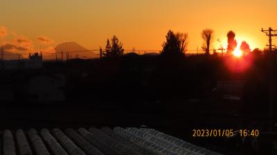 1月5日に見られた日没風景と夕焼け富士