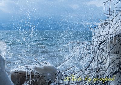 猪苗代湖畔で冬の風物詩撮影と雪深き中ノ沢温泉で雪見風呂