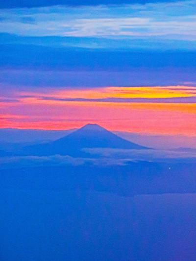 JAL634便ｂ　熊本⇒羽田　富士山！　夕焼け空の中-　☆出発遅れも幸運？