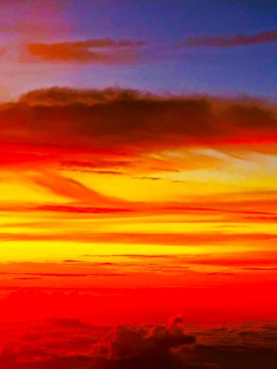 JAL240便ｂ　岡山⇒羽田18:40　無事到着　☆鮮やかな夕焼け空－東京夜景を見て