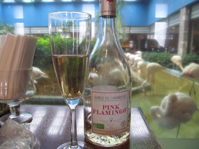 フラミンゴ館でフラミンゴをめでつつ「PINK FLAMINGO(ロゼワイン)」を味わいます