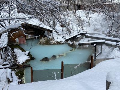 雪の露天風呂の旅　白骨温泉　(泡の湯)