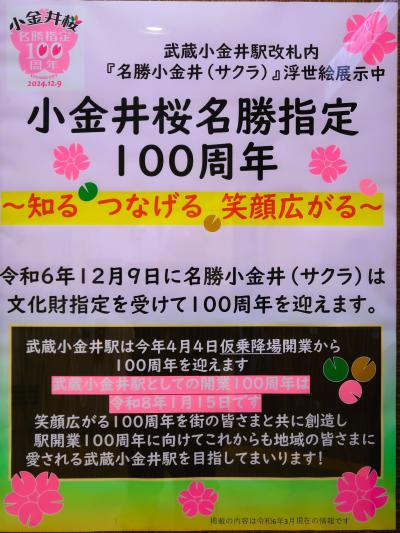 武蔵小金井駅　小金井桜名勝指定100周年・仮乗降場開業100周年　☆浮世絵ポスター掲示中