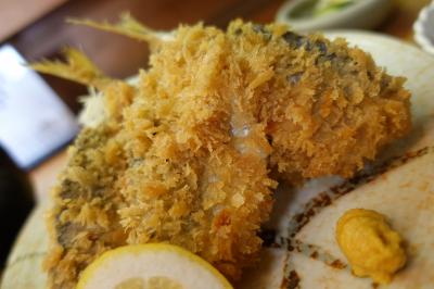 20240418 茅場町 今日も出遅れたんで、割烹辰巳であじフライいただいてから仕事にしましょ