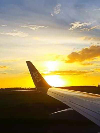 ANA1096便2/2　那覇空港18:55着　石垣～60分　☆洋上の日の入り＊輝く光跡‐左手後方