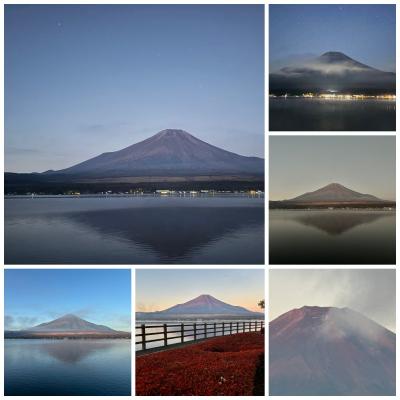 ８９歳の母の「富士山がみた～い！」という希望に応え、三人で山中湖へ。②日の出前の山中湖湖畔で逆さ富士を眺める！しかし母と相方は起きれず！