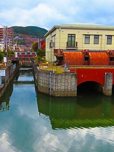 大津13　琵琶湖疎水　三保ヶ崎 取水施設-運河-トンネル口　　☆三井寺駅近く　夕暮れ旅情