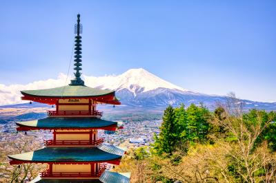 春の富士山。桜が咲いていなかった「新倉山浅間公園」。