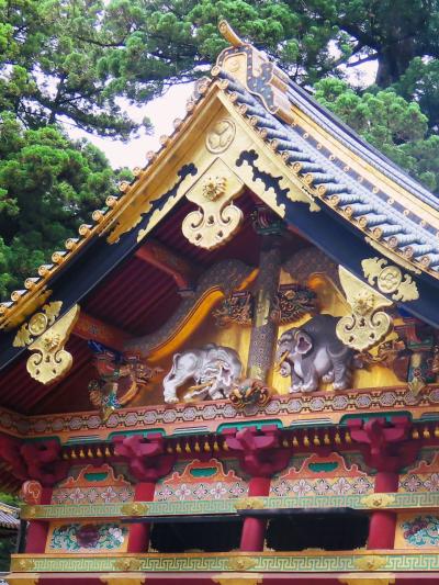 日光-4　東照宮b   三神庫［想像の象］　神厩舎［彩色彫刻］猿の一生　☆三猿の教訓-伝えて
