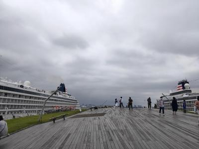 横浜でランチ後、飛鳥Ⅱ、III同時入港を見学