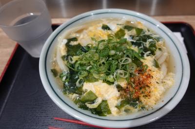 20250903-1 京都 お出かけ前に朝うどん。つくもうどんでわかめ卵とじうどん。