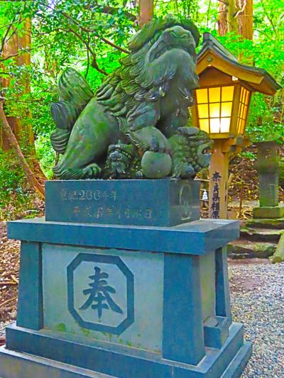 宮崎残暑-3 高千穂神社b 鉄造狛犬1対-国/重要文化財 鎮石 ☆秩父杉・夫婦杉-巨木の貫禄